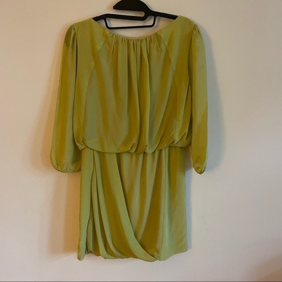 TIBI Yellow Silk Scoop Neck Ruched Mini Dress 3/4 Sleeves - Picture 2 of 12